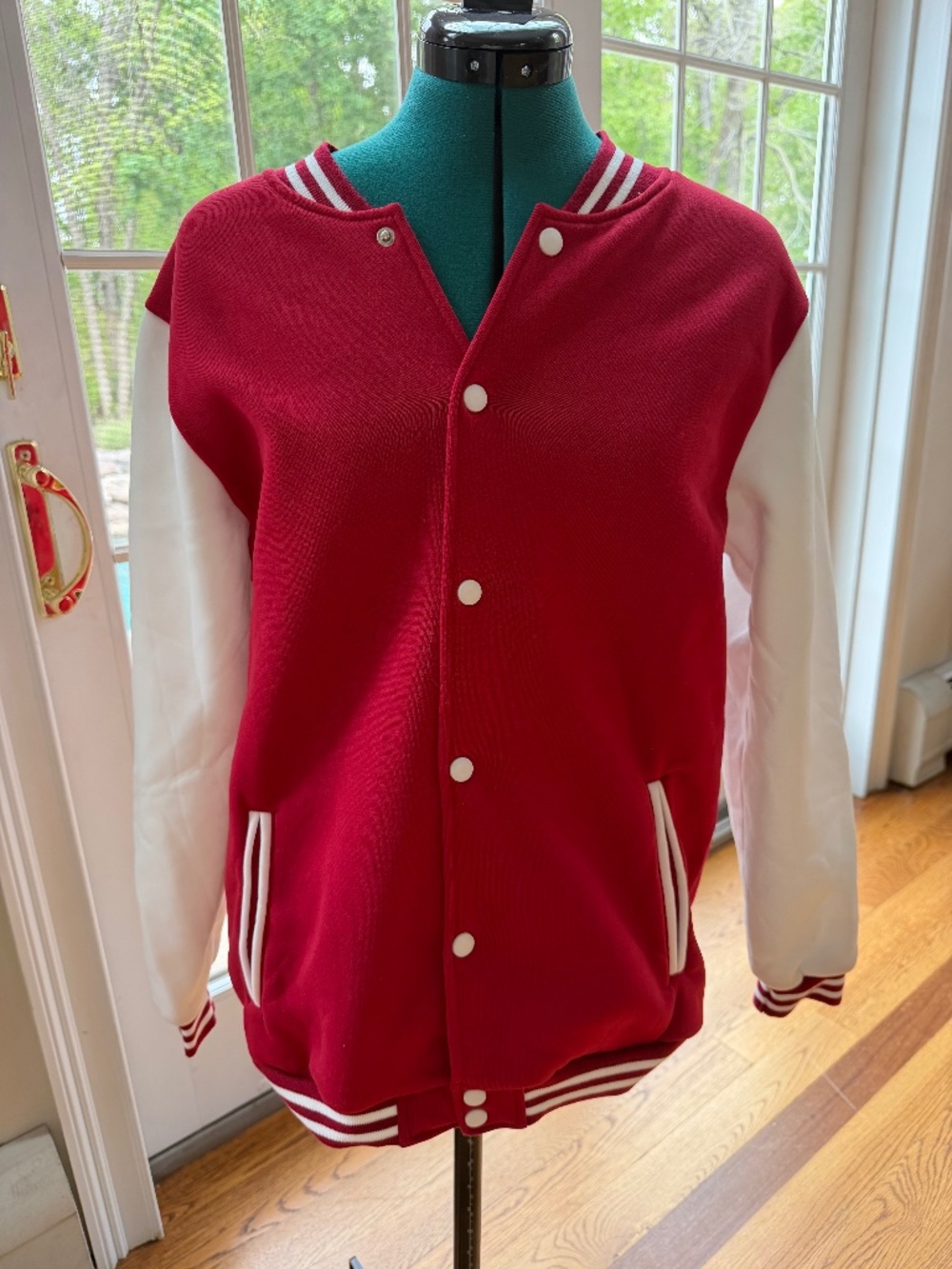 Red Varsity Jacket Women Size M Snap Front Bomber Letterman Style